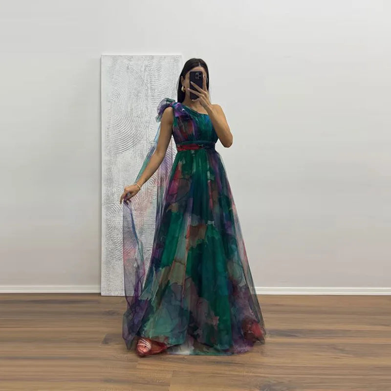 Casual Party Mesh Printed Lightweight A-Line Dress for Women