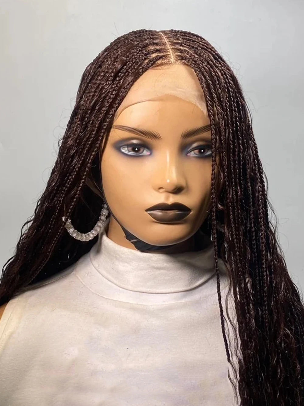 32inch Black Boho Braided Full Lace Wig with HD Lace Crochet Faux Locs Swiss HD Lace Wig for Women