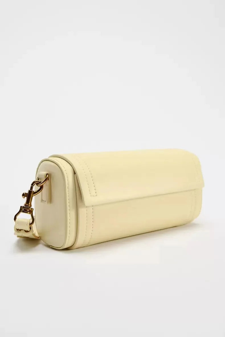 Autumn new women's bag, vanilla yellow flip cover versatile commuting cylindrical bag, cylindrical shoulder crossbody bag