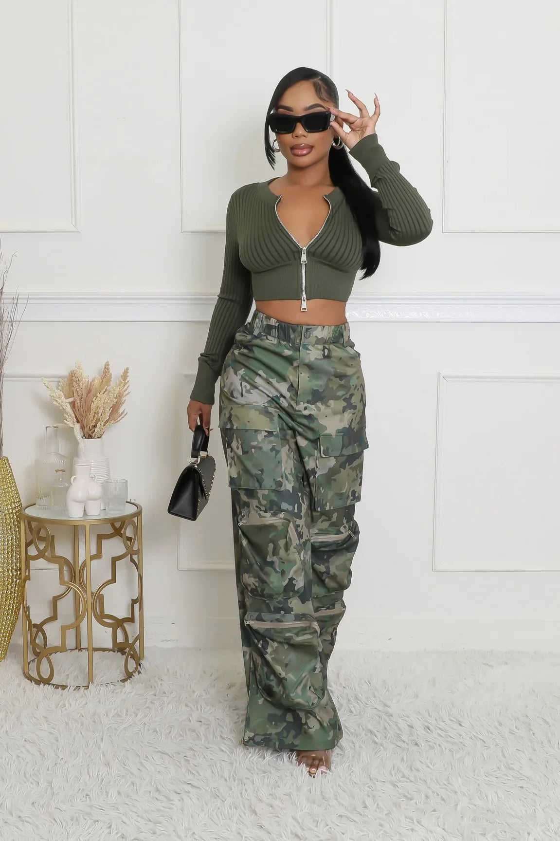 FAGADOER Fashion Camouflage Straight Pants Women Buttons High Waist Cargo Pocket Patchwork Wide Leg Trousers Y2K Streetwear New