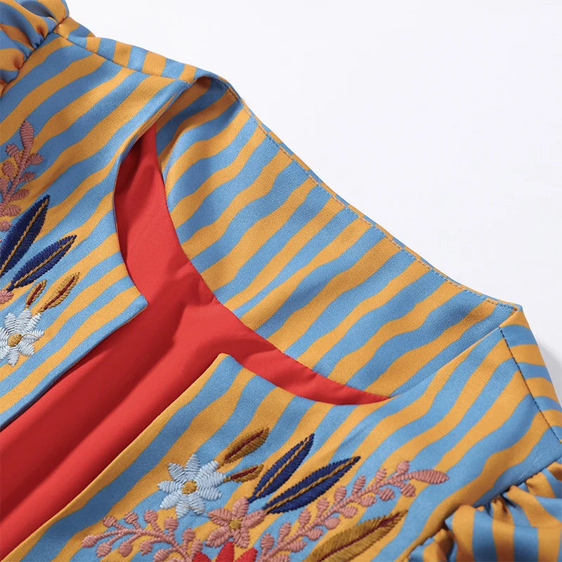 Elegant Striped Embroidered Open Stitch Jacket for Women