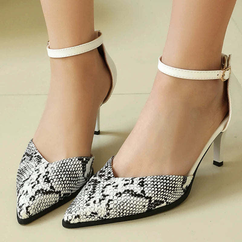 Snake Print Ankle Strap Pumps