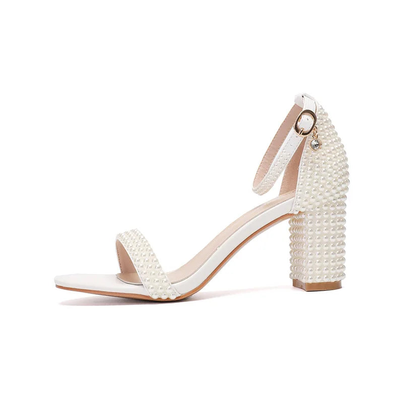 Elegant Pearl Beaded Mesh Bowknot Sandals for Women