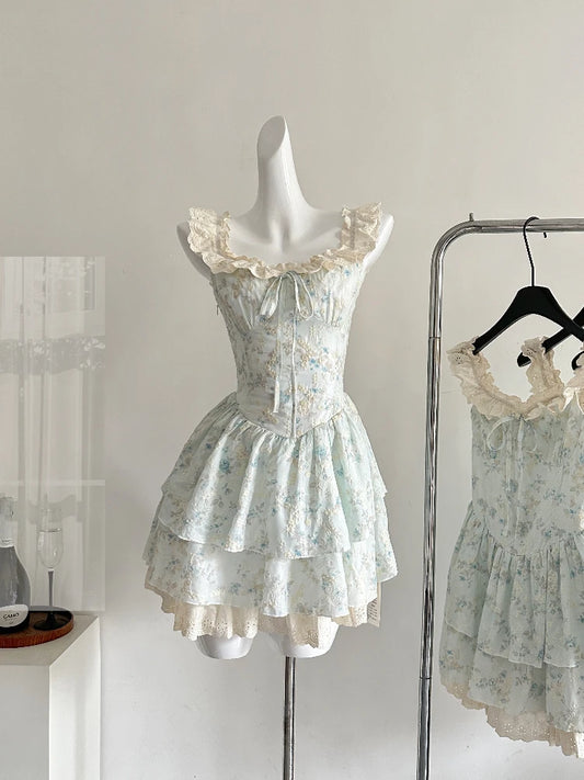 Floral Print Square Collar Mini Dress