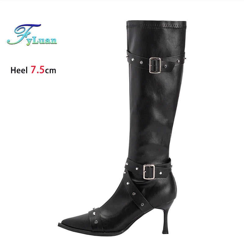Black Mid Calf Stiletto Boots