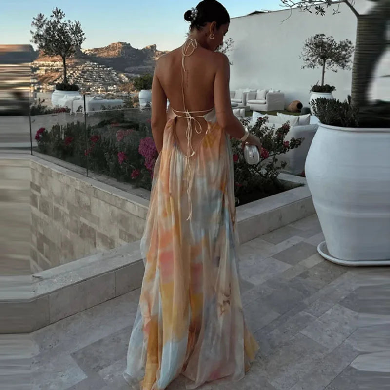 Bohemian Backless Printed Elegant Maxi Dress for Women