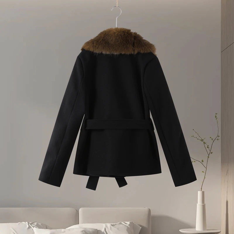 Warm Faux Fur Hooded Winter Coat With Pockets for Women