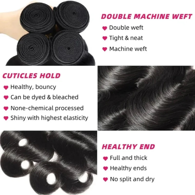 Double Weft Body Wave Human Hair Extensions for Women