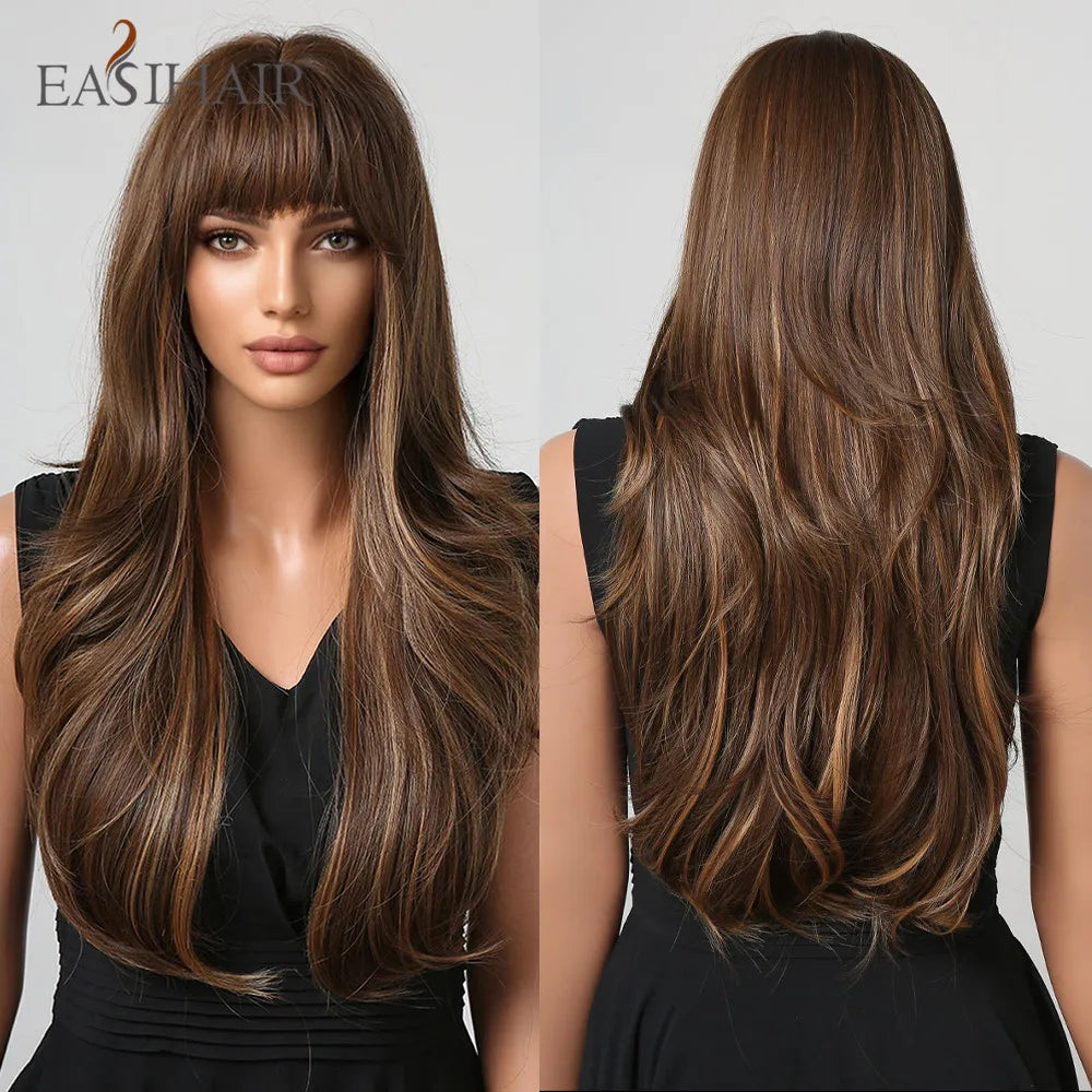 Heat Resistant Long Straight Ombre Bangs Wig for Women