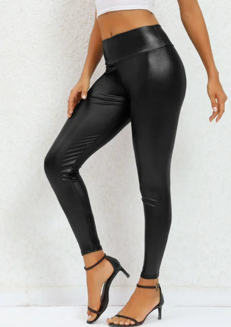 High Waisted Stretch Faux Leather Leggings for Women