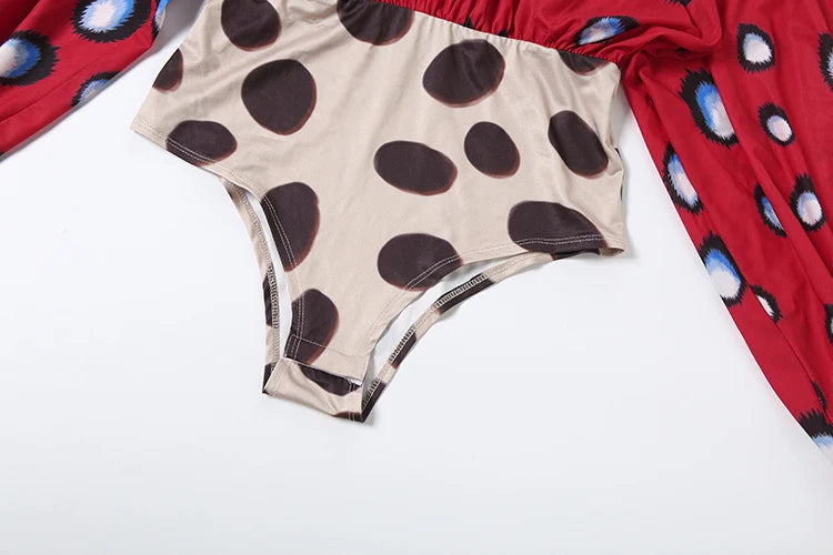 Polka Dot Halter Backless Playsuit With Headscarf for Women