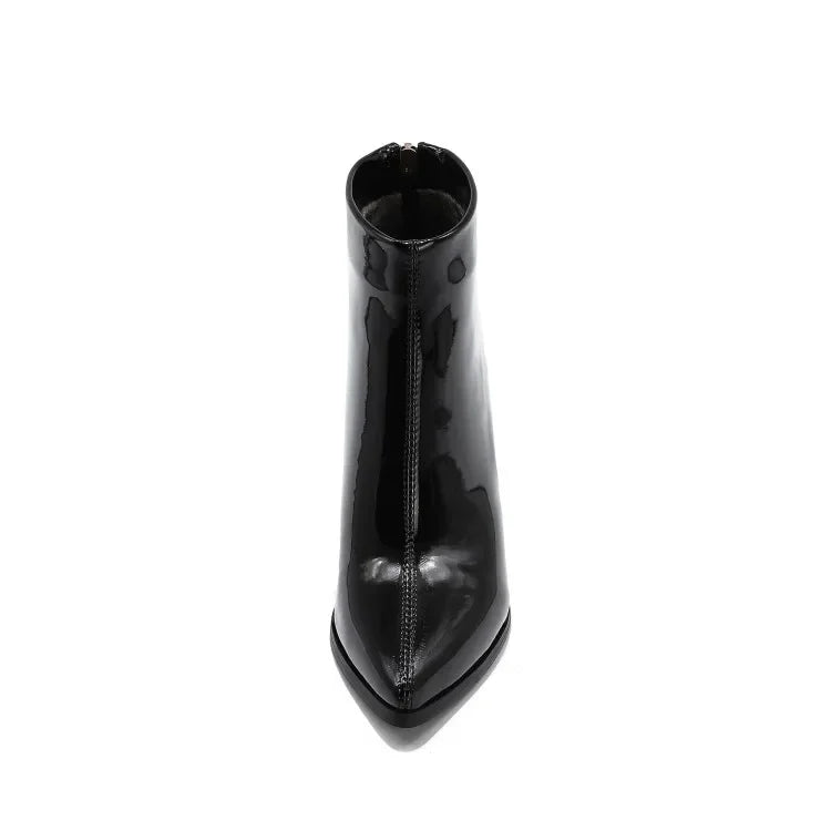 Glossy Patent Leather Zipper Ankle Boots for Women