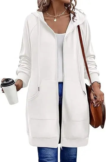 Solid Color Long Sleeve Zippered Hoodies For Women