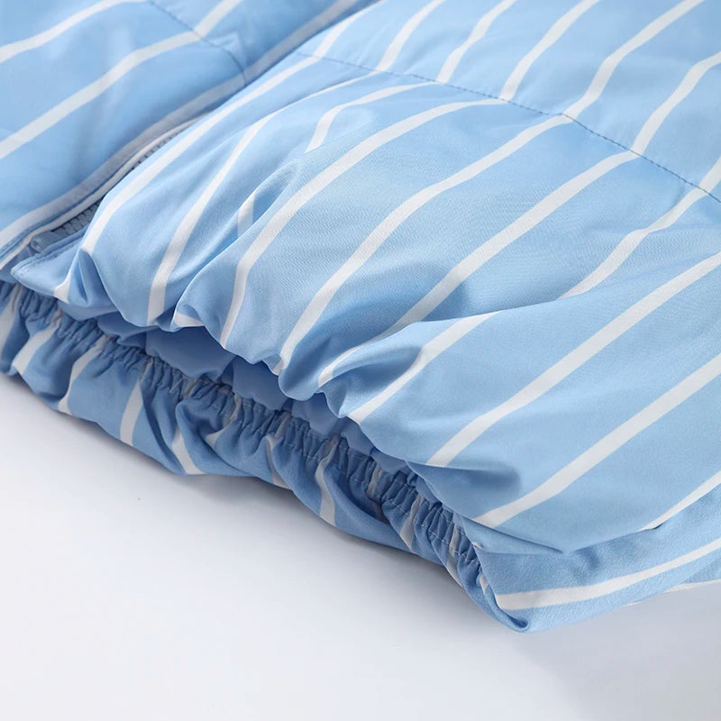 Striped Cotton Quilted Coat Single Breasted for Women