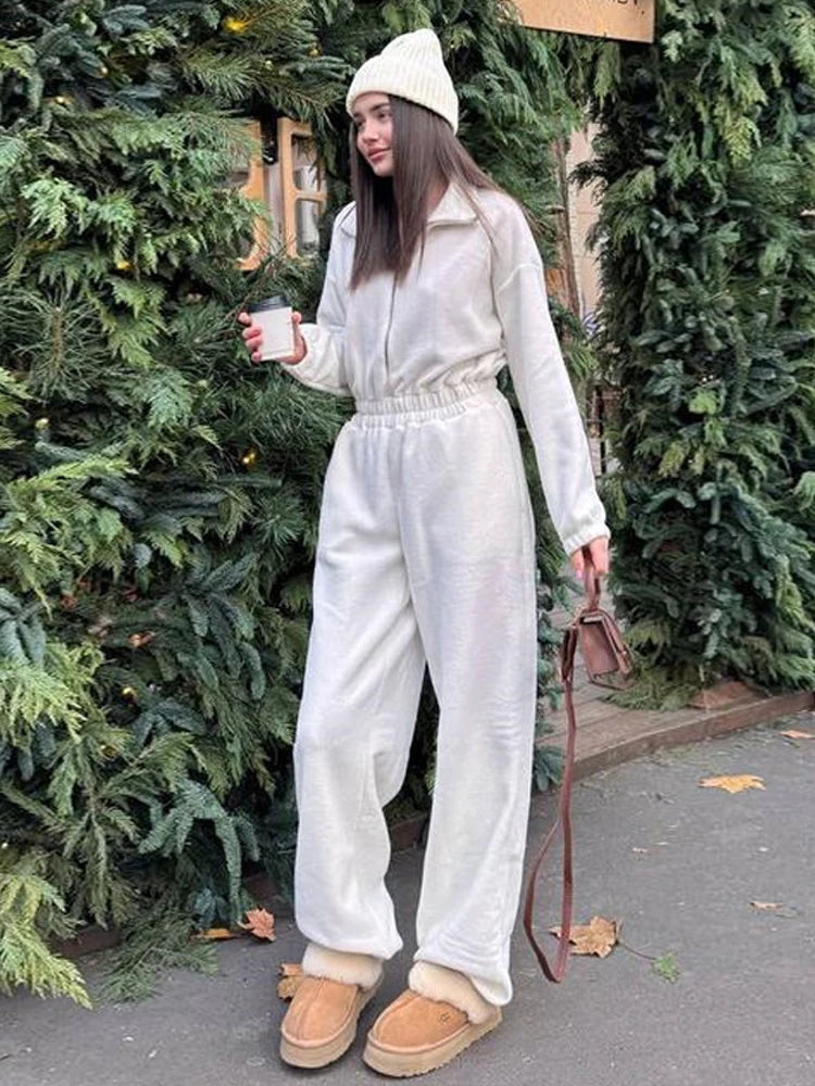 Casual Brown Stand Collar Long Sleeve Jumpsuit for Women