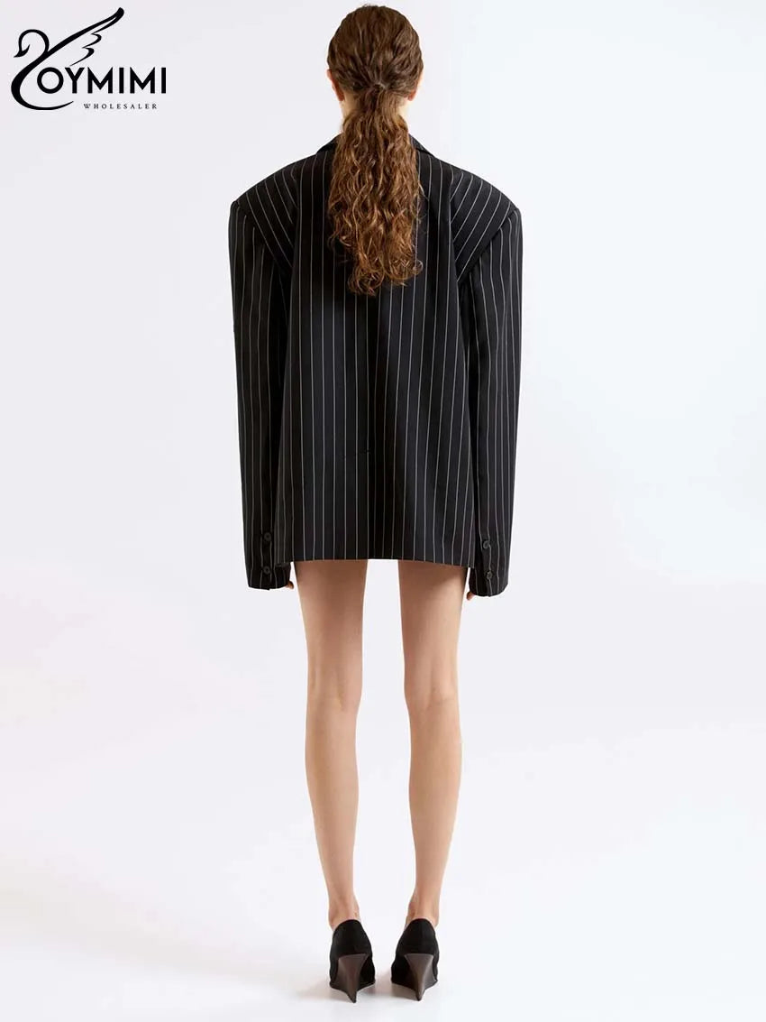 Oymimi Elegant Black Print Two Pice Outfits For Women Fashion Long Sleeve Single Button Blazers And High Waist Shorts Female Set