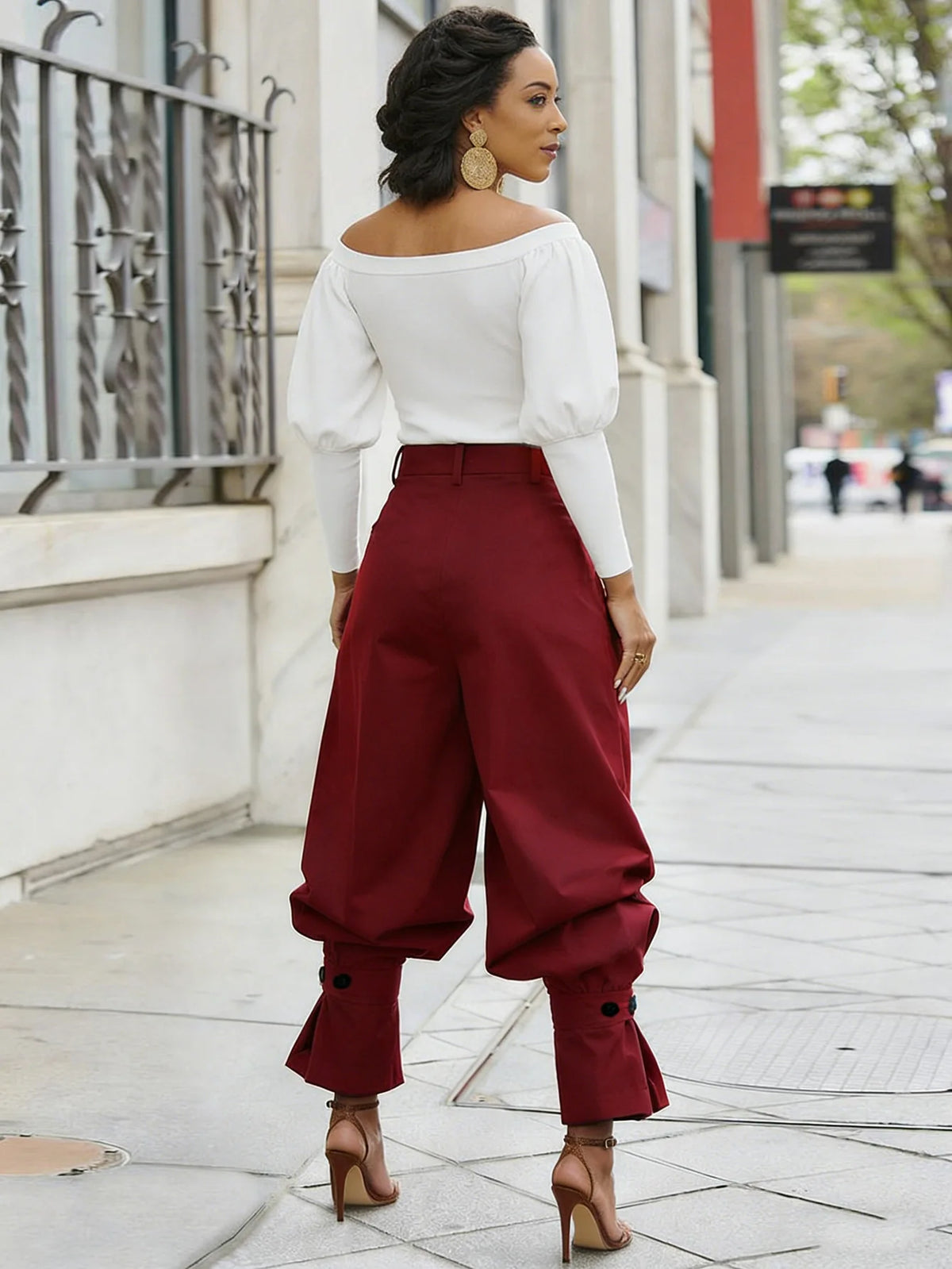 Ruched Stretch Wide Leg Casual Work Trousers for Women