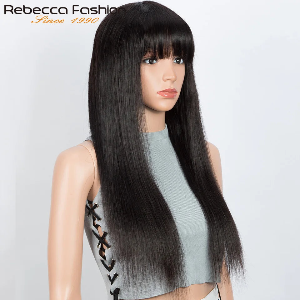 Glueless Straight Human Hair Wig With Bangs for Women