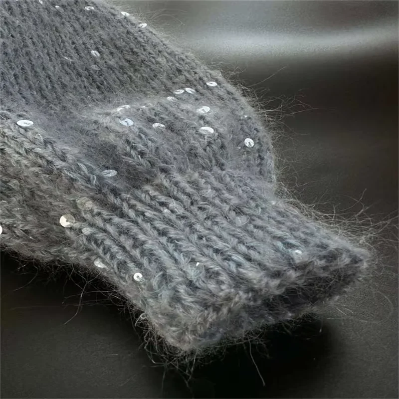 Sequins Knit Women 's Sweater Elegant Stand Collar Y2k Full Sleeve Sweaters Lady 2025 New Autumn Winter Woman Jacket Knitwear