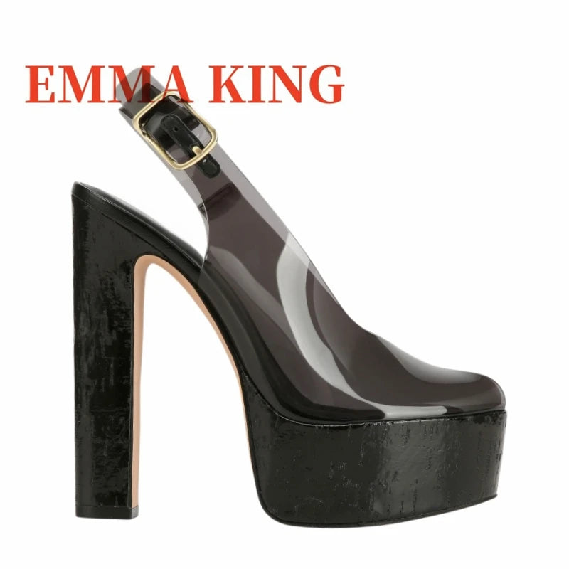 Clear Pvc Platform Slingback Peep Toe Sandals for Women