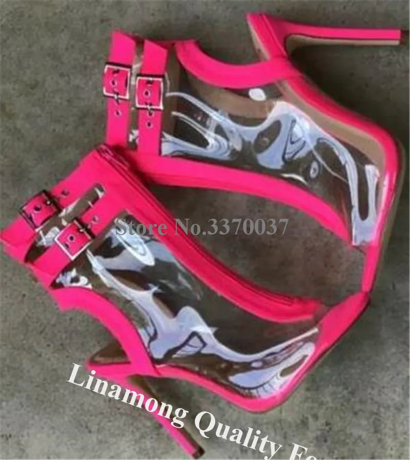 Clear Pink Peep Toe Gladiator Boots
