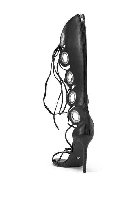Versatile Casual High Heel Lace-Up Sandals with Circle Ring Decor Toe for Women