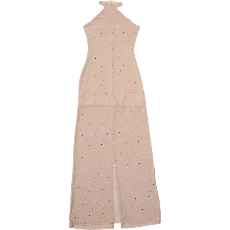 Shimmer Sequin Applique Halter Party Gown for Women