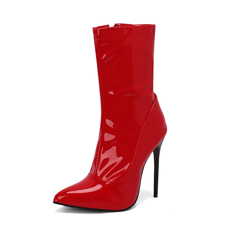 Pointed Toe Patent Leather Stiletto Ankle Boots for Women