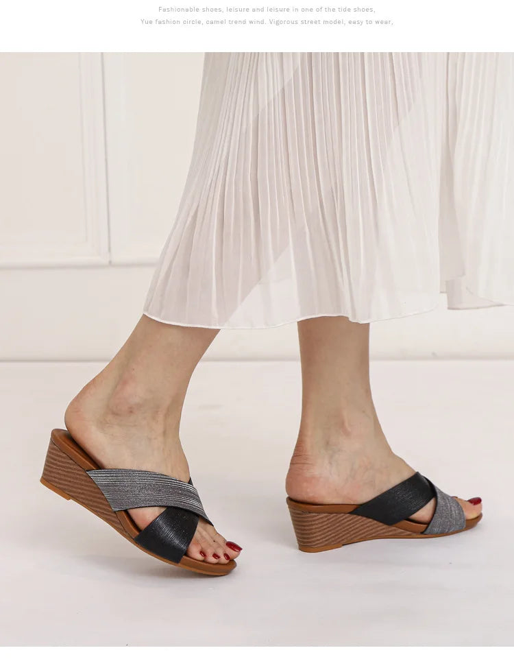 Bohemian Wedge Open Toe Sandals Lightweight Summer Casual for Women