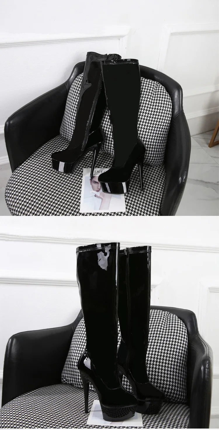 Gladiator Style Knee Length Leather Boots With Lace Up For Women