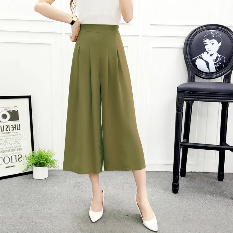 High Waist Pleated Wide Leg Cotton Linen Pants For Women
