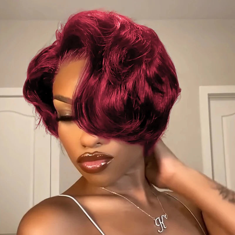 Short Pixie Lace Front Bob Wig With Human Hair for Women