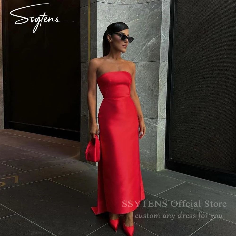 Elegant Red Satin Mermaid Floor Length Prom Dress for Women