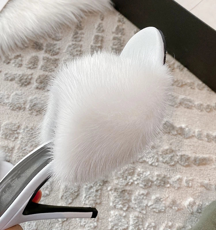 Fur Trim Open Toe Stiletto Party Sandals for Women
