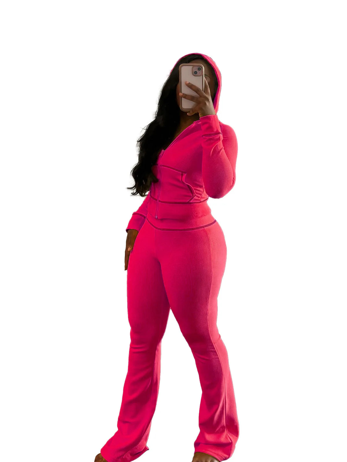 Hooded Long Sleeve Two Piece Matching Pants Set for Women