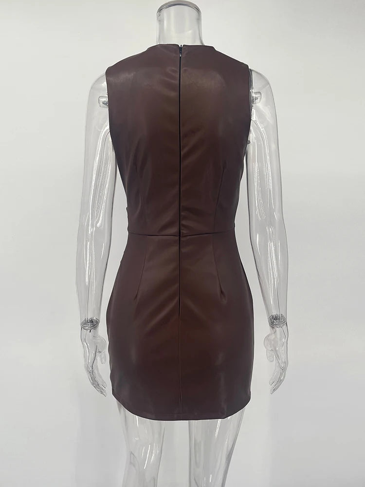 Hip-Hugging Leather Look Maxi Dress