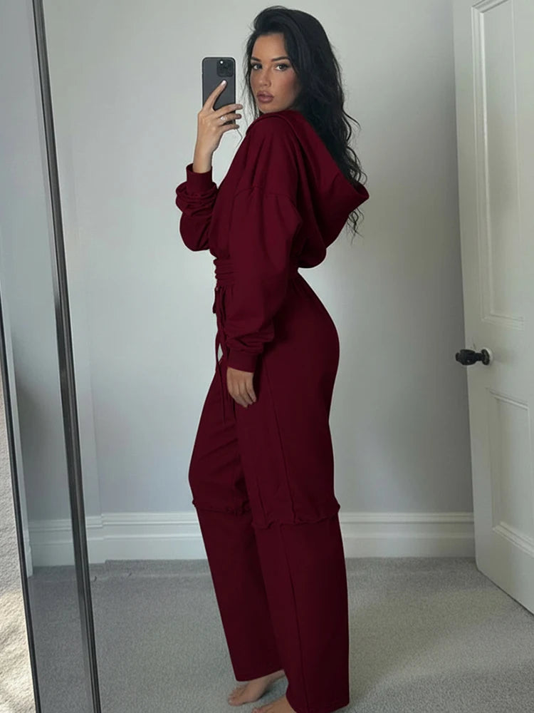 Cozy Woolen Hooded Pantsuit