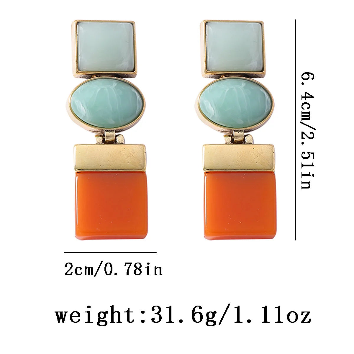 Vintage Mint Green Resin Geometric Drop Earrings for Women