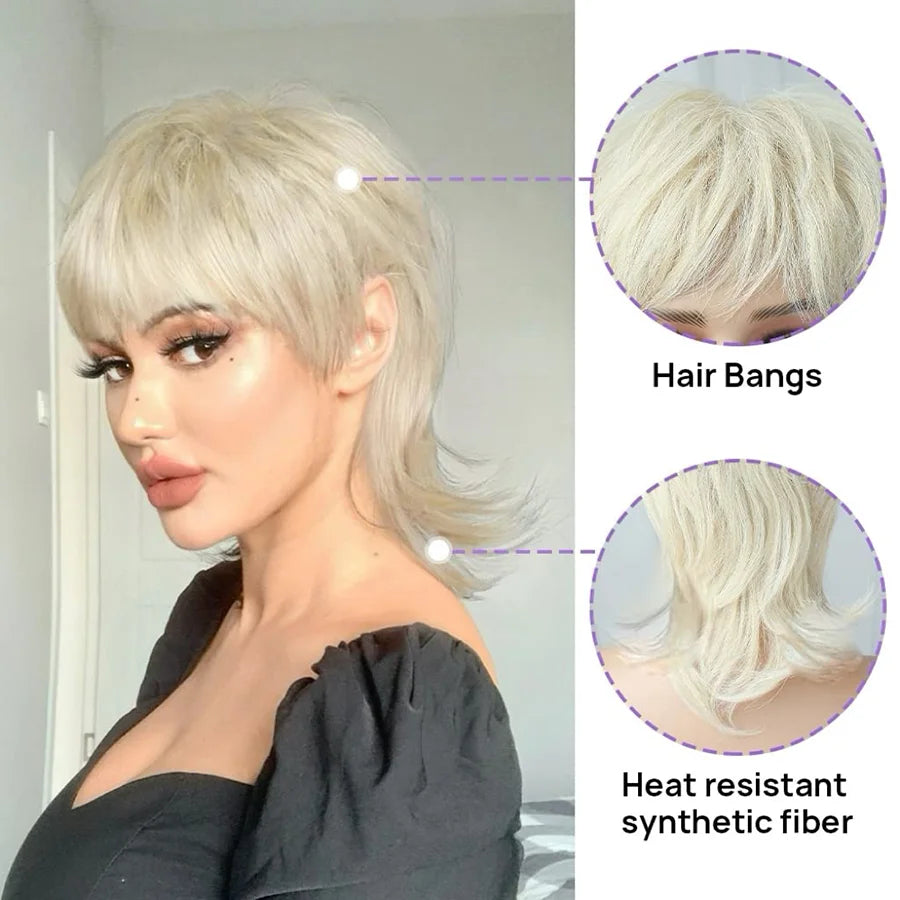 Wolf Cut Shaggy Layered Trendy Wig with Bangs for Women