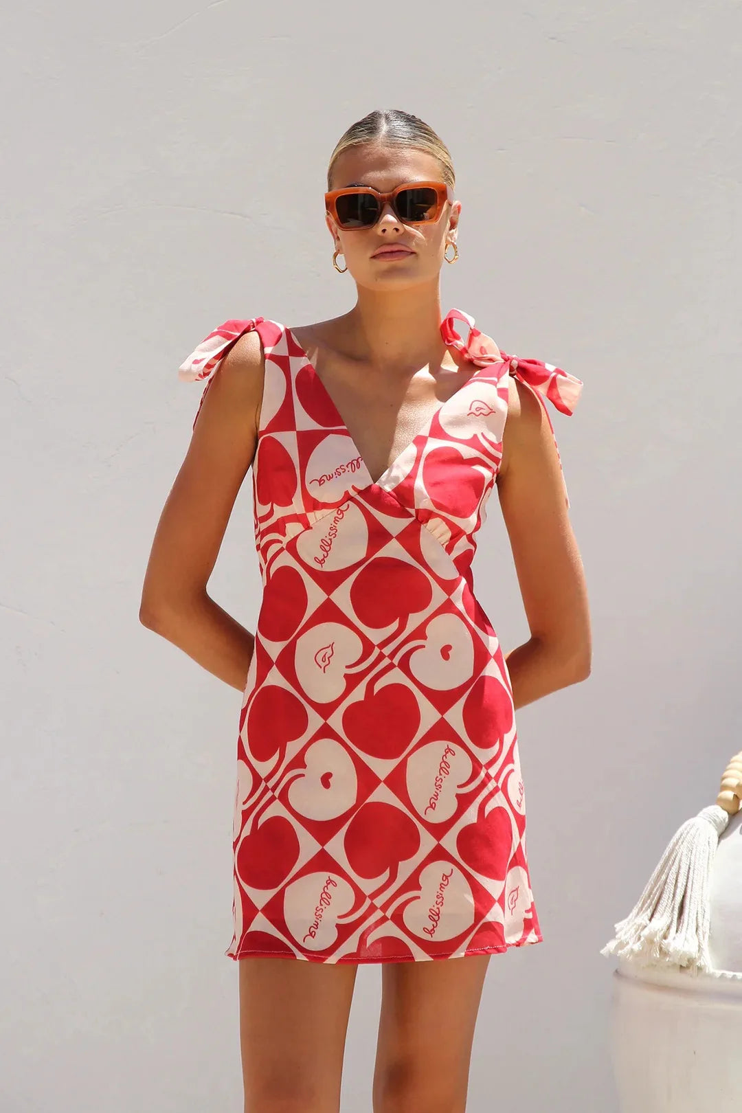 Print Sleeveless V-Neck Backless Bowknot Mini Dress for Women