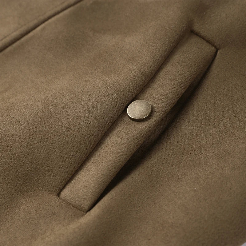 Elegant Metal Button Asymmetric Coat With Turn Down Collar for Women
