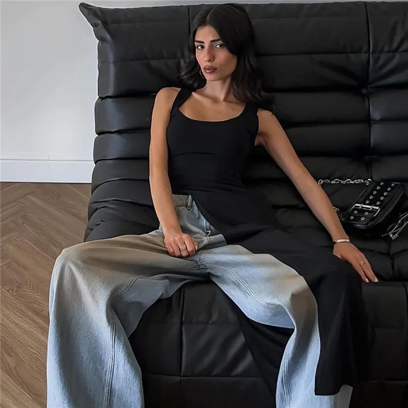 Elegant Asymmetrical High Slit Maxi Dress for Women