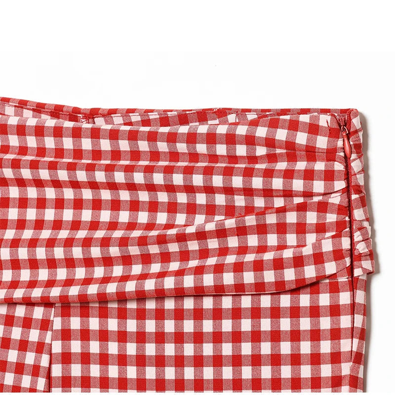 Casual Plaid Vest And Pleated Pants Set Beachwear for Women