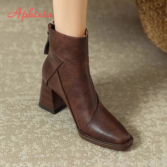 Leather Square Toe Ankle Boots
