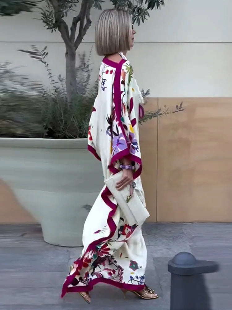 Casual Print Pleated Maxi Beach Vacation Chic Dress for Women