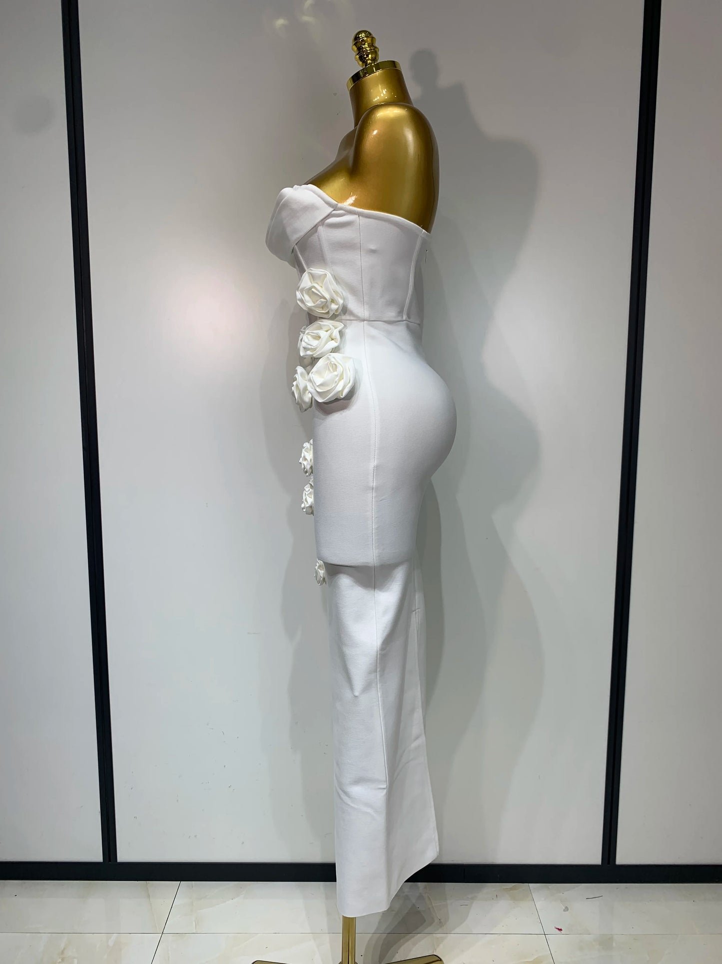 2025 Newest Women Sexy Strapless Backless Red Flower Midi Bandage Dress Celebirty Elegant Evening Club Party Birthday Dresses