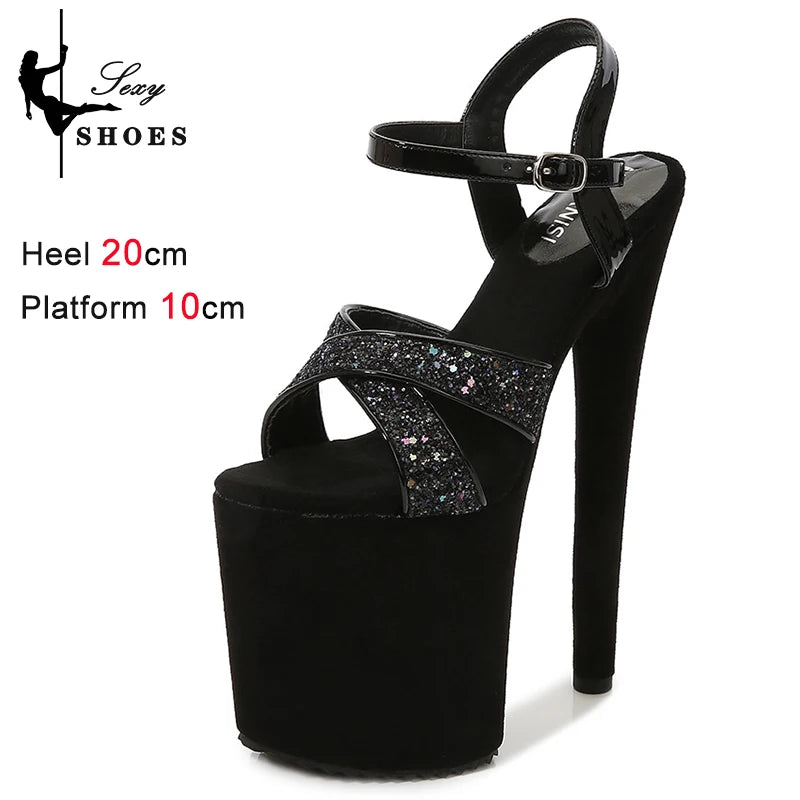 Elegant Sequined Gold High Heel Platform Sandals for Women