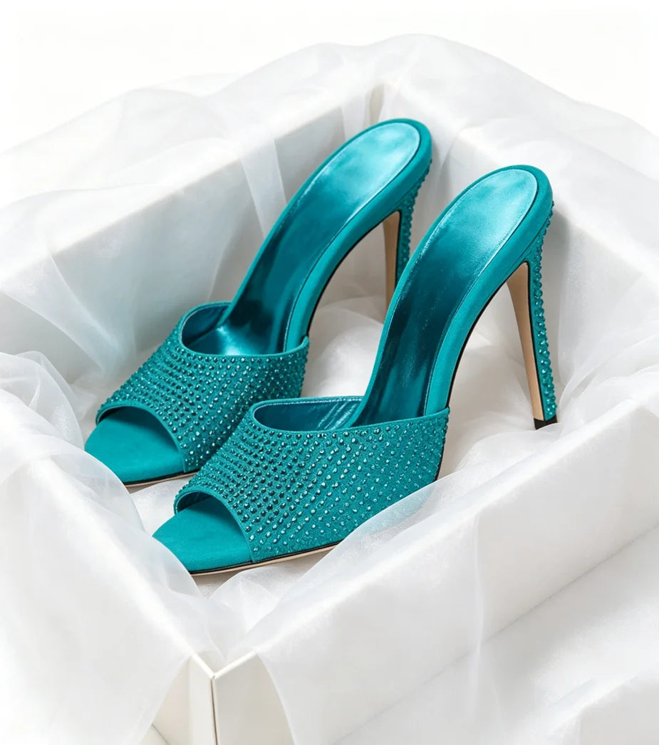 Crystal Embellished Suede Open Toe Sandals for Women