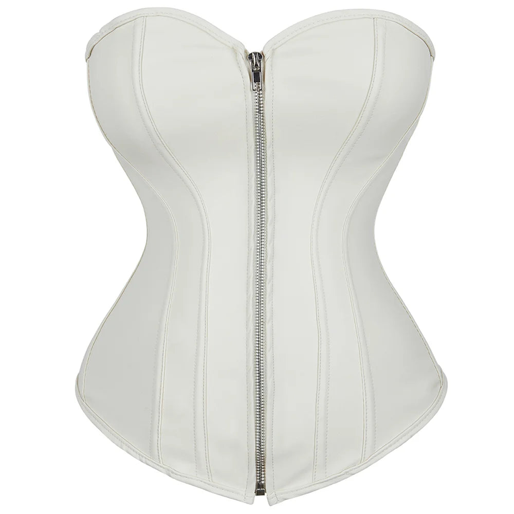 Steampunk Faux Leather Overbust Corset With Zipper for Women