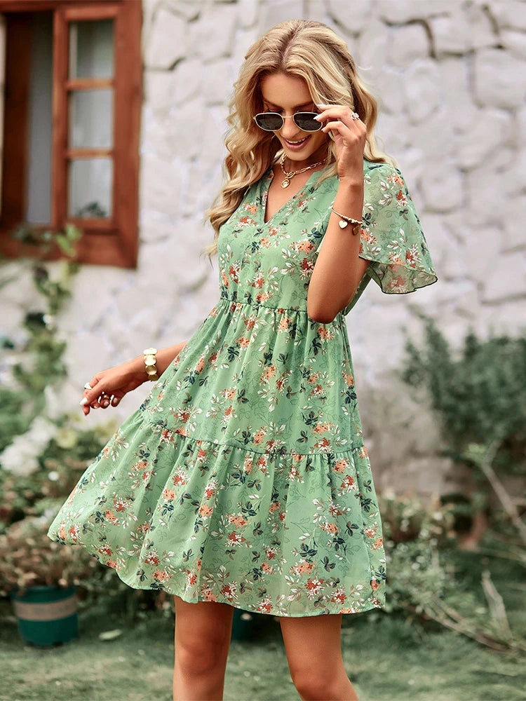 Casual Round Neck Floral Print Pullover Dress For Women